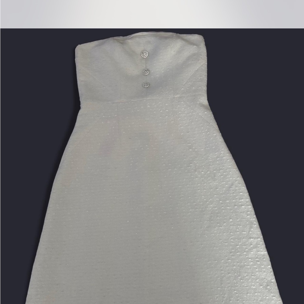 Raffiné Designer White Strapless Tweed Midi Dress - Picture 2 of 7